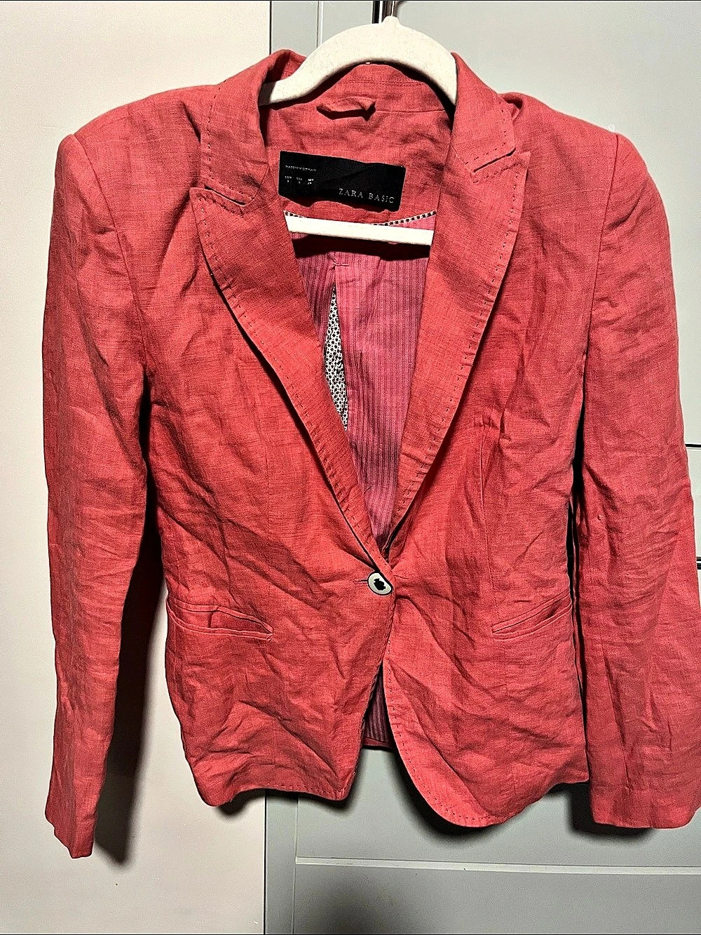 Zara Basic Linen Blend Blazer in Pink Size S